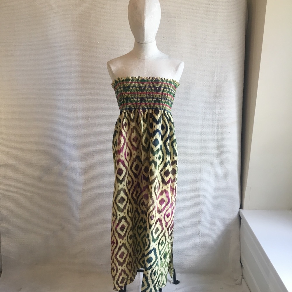 Anthro Ikat Print Batik Strapless Tube Maxi Dress - Picture 2 of 8